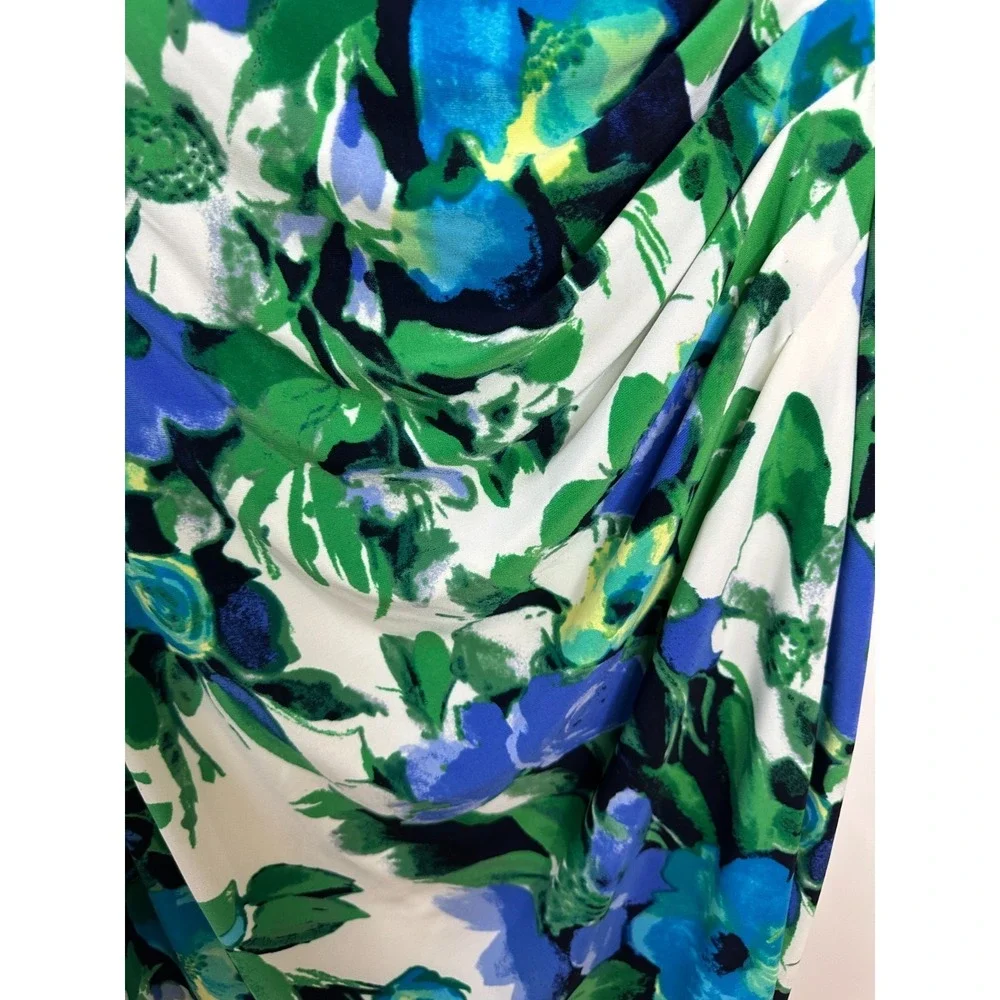 Lauren Ralph Lauren Blue Green Floral Cowl Neck Ruched Sheath Dress Size 12 - Picture 6 of 12